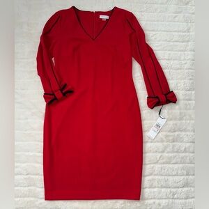 Calvin Klein Red Long Sleeve Dress with Bow Details | Size 10